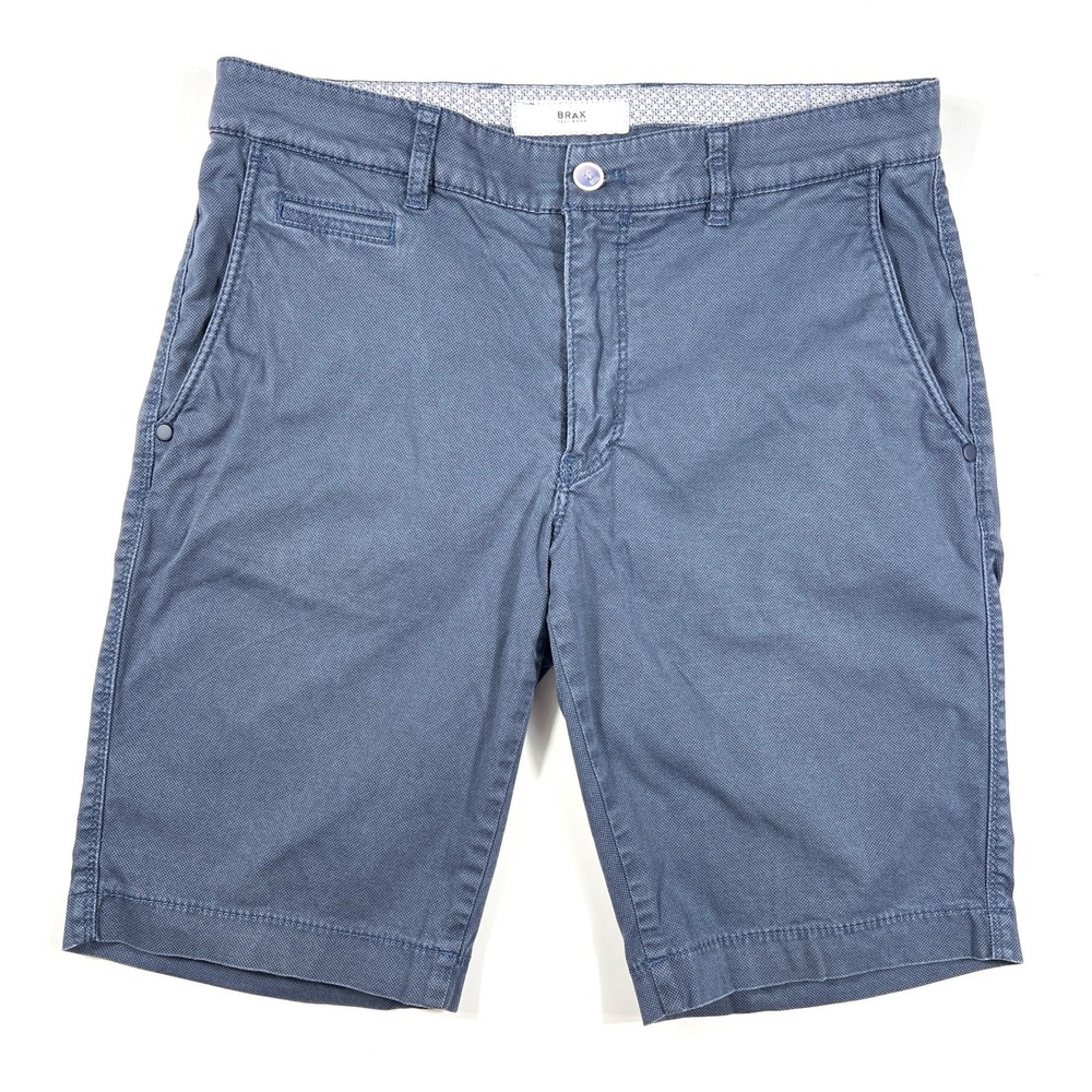 Brax Feel Good Mens Style Bari Chino Shorts Blue Dobby Size 32 10" Inseam EUC